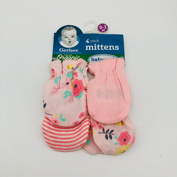 Gerber Other - Gerber Baby Girls 4-Pack 0-3m No Scratch Mittens, Pink Floral Solid Striped NEW